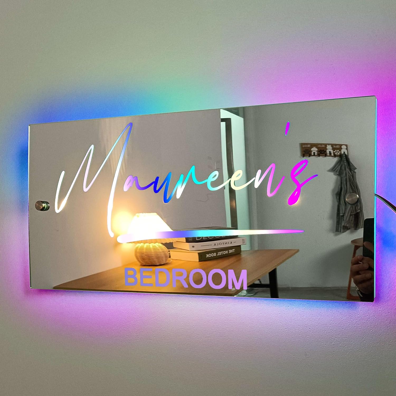 personalised name irror with lights